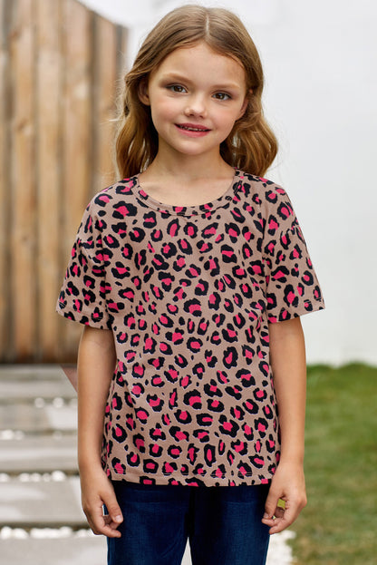 Girls Leopard Dropped Shoulder Tee