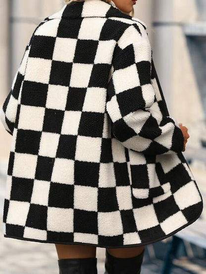 Double Take Plus Size Checkered Button Front Coat with Pockets