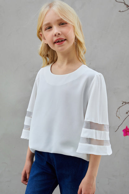 Girls Sheer Striped Flare Sleeve Tee Shirt